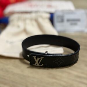 Louis Vuitton Black Leather Monogram Bracelet